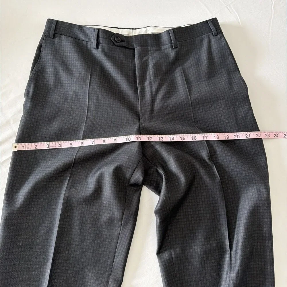 Canali Mens 35x32 IT 52 100% Wool Dress Pants Gray Check Flat Front Made N Italy - Picture 11 of 16